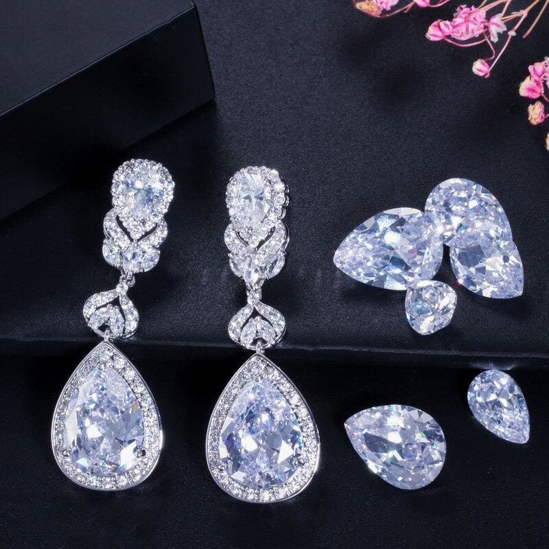 luxury brand cz stone big pear cut drop long dangle cubic zirconia earrings