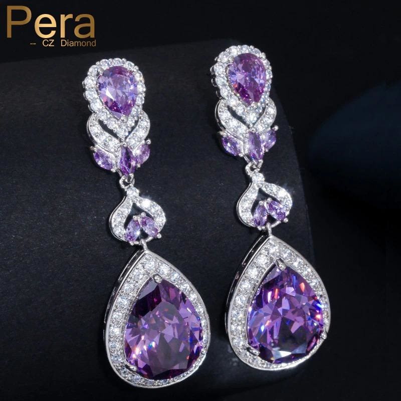 luxury brand cz stone big pear cut drop long dangle cubic zirconia earrings