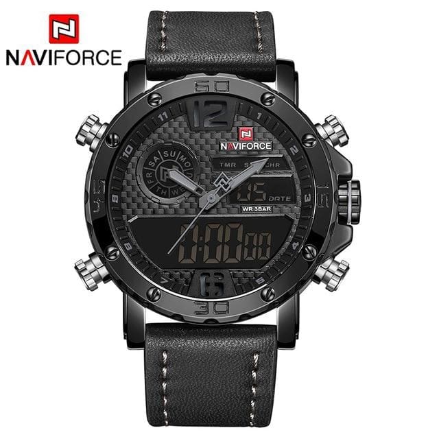 luxury brand men leather sports watches black grey