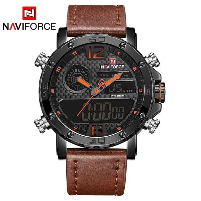 luxury brand men leather sports watches black orange