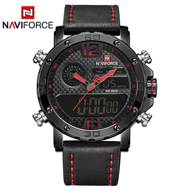 luxury brand men leather sports watches black red