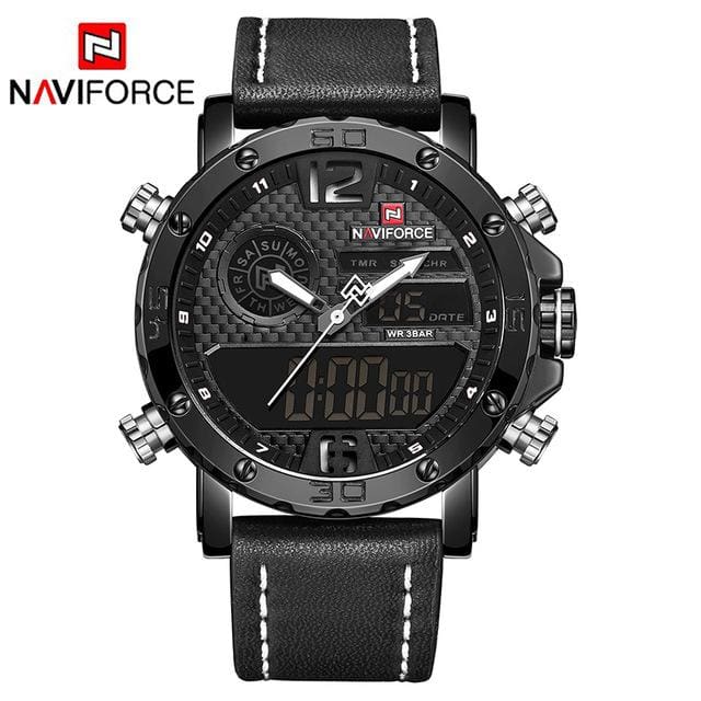 luxury brand men leather sports watches black white