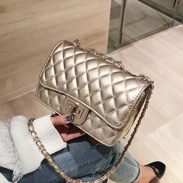 Luxury Brand PU Leather Fashion Chain Messenger Flap Clutch Gold / L 21xW 8xH 14CM HANDBAGS