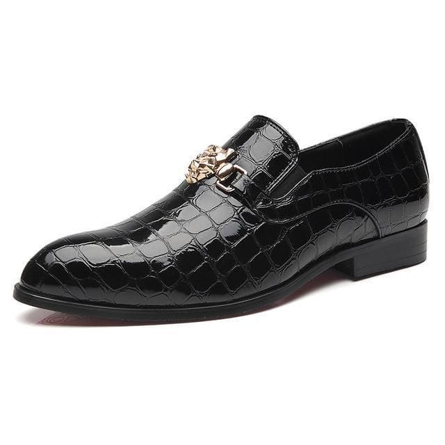 Luxury Crocodile Grain Pointed Toe Men Shoes Black / 44 MEN SHOES