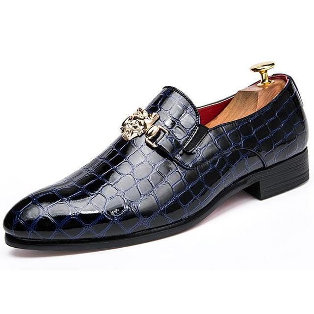 Luxury Crocodile Grain Pointed Toe Men Shoes Blue / 41 MEN SHOES