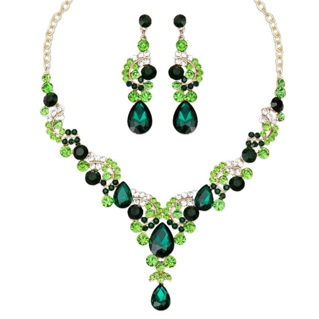 luxury crystal elegant women party jewelry 2 pcs set green