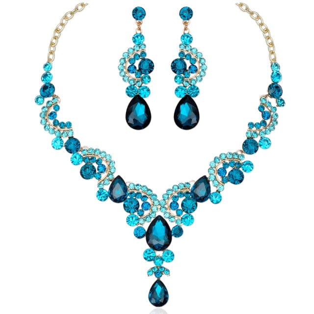 luxury crystal elegant women party jewelry 2 pcs set lake blue