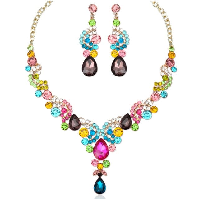 luxury crystal elegant women party jewelry 2 pcs set multicolor