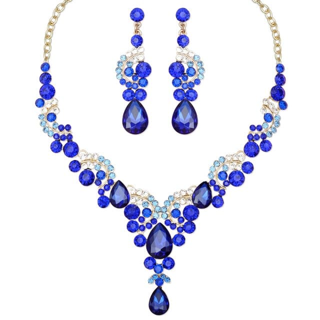 luxury crystal elegant women party jewelry 2 pcs set royal blue