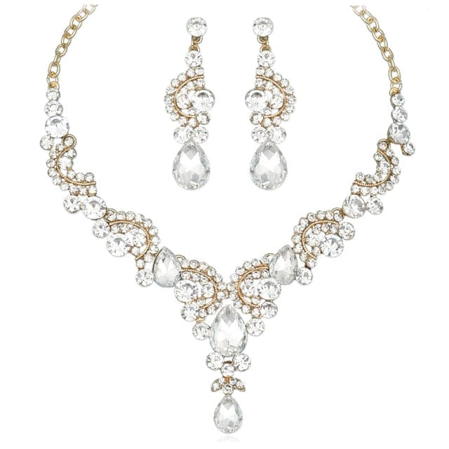 luxury crystal elegant women party jewelry 2 pcs set white