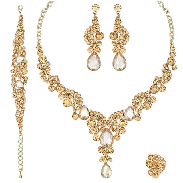 luxury crystal elegant women party jewelry 4 pcs set champagne