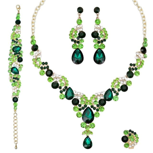 luxury crystal elegant women party jewelry 4 pcs set green