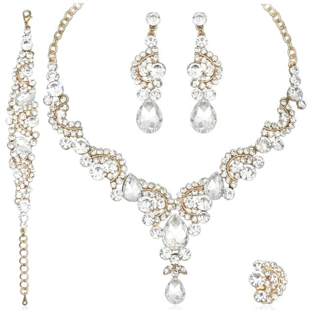 luxury crystal elegant women party jewelry 4 pcs set white