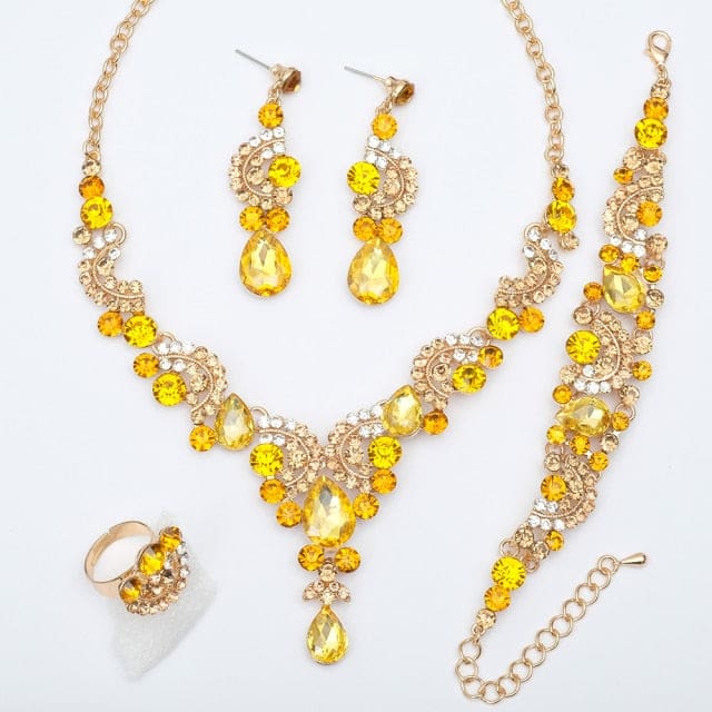 luxury crystal elegant women party jewelry 4 pcs set yellow