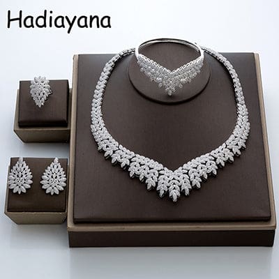 luxury cubic zirconia jewelry sets white gold / white / resizable