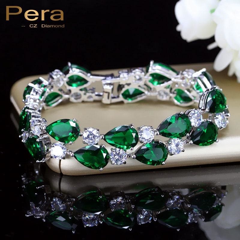 luxury cz green cubic zirconia stone large charm bracelet
