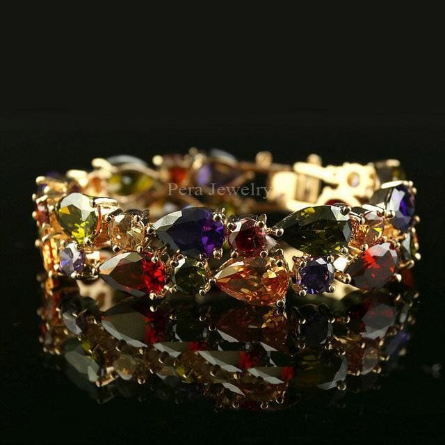 luxury cz green cubic zirconia stone large charm bracelet colorful