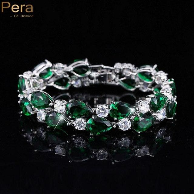 luxury cz green cubic zirconia stone large charm bracelet emerald green