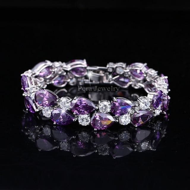 luxury cz green cubic zirconia stone large charm bracelet purple