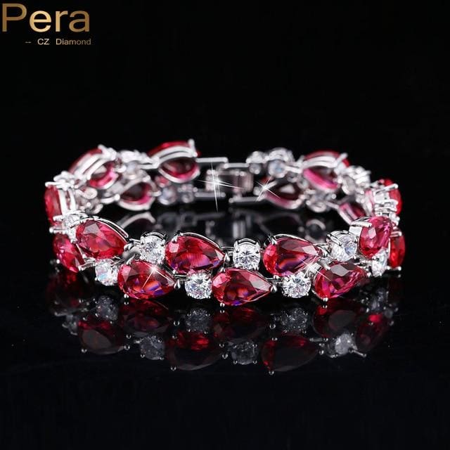 luxury cz green cubic zirconia stone large charm bracelet ruby red