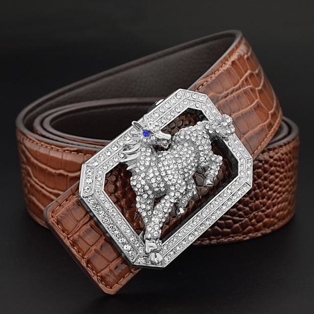 luxury genuine leather fashion horse buckle designer belts for men