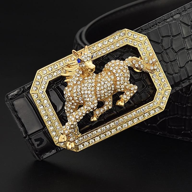luxury genuine leather fashion horse buckle designer belts for men