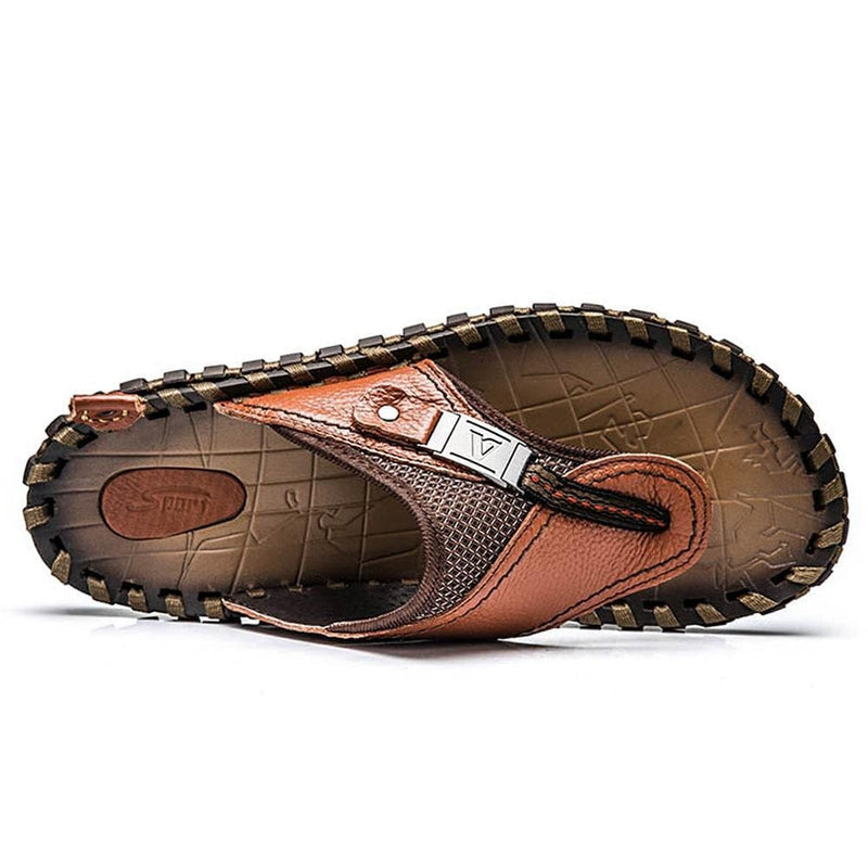 luxury genuine leather slippers summer men beach shoes