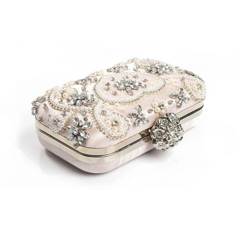Luxury Geometric Pearl Bridal Clutch Pink WEDDING PURSE