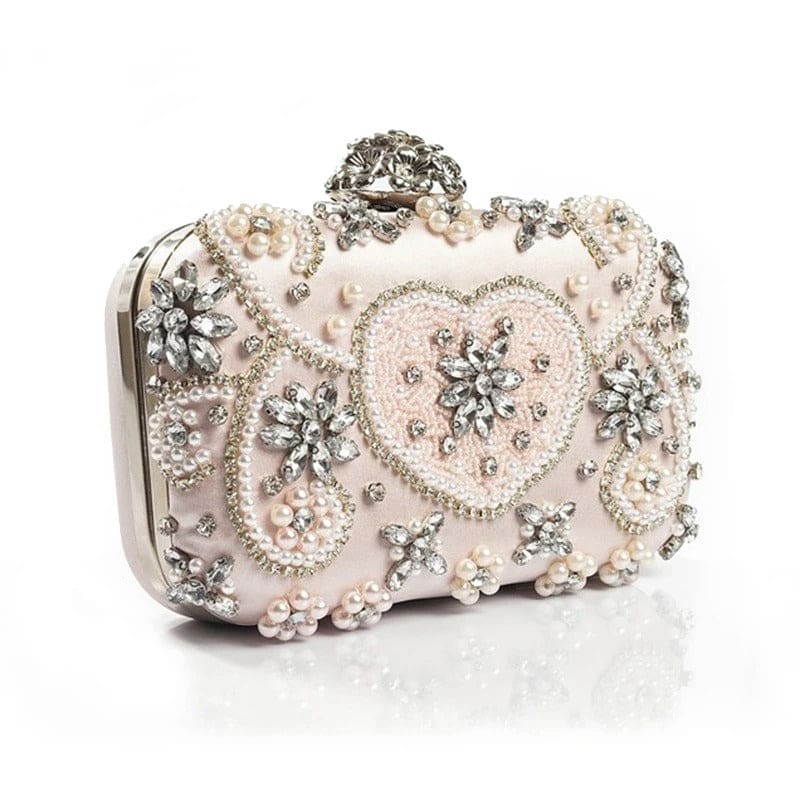 Luxury Geometric Pearl Bridal Clutch Pink WEDDING PURSE