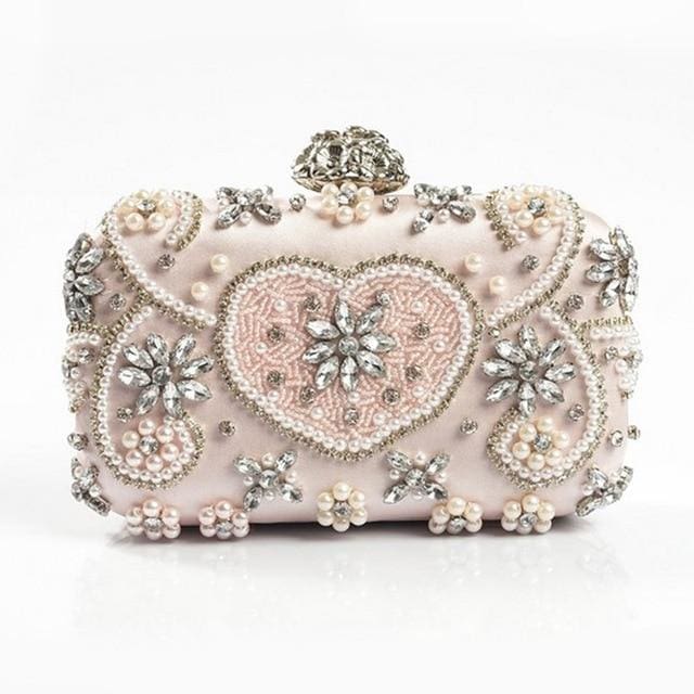 luxury geometric pearl bridal clutch pink