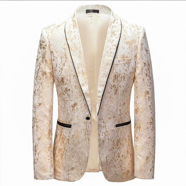 luxury golden shawl collar one button jacquard tuxedo blazers