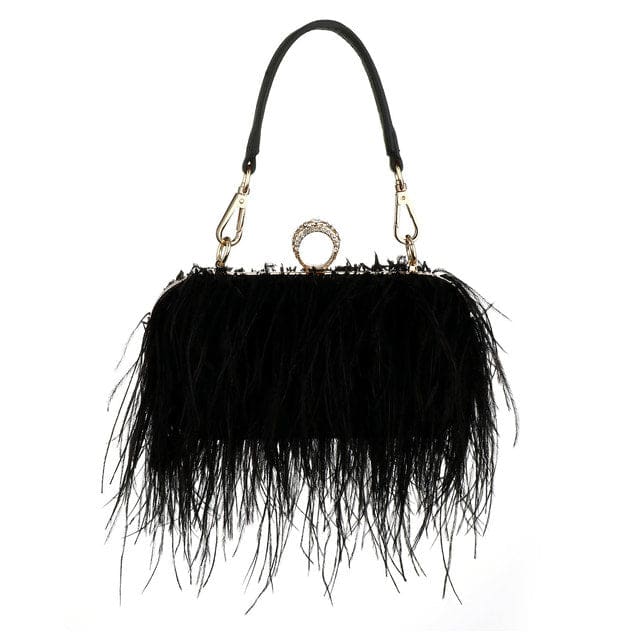 Luxury Ostrich Feather Evening Bags For Women Black HANDBAGS
