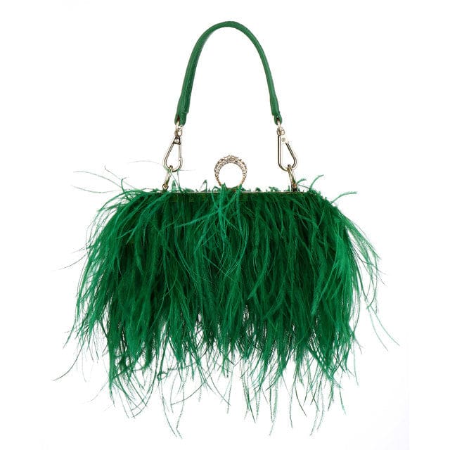 Luxury Ostrich Feather Evening Bags For Women Green HANDBAGS
