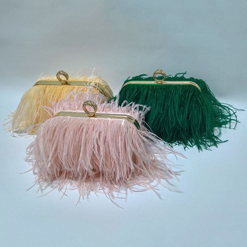 Luxury Ostrich Feather Evening Bags For Women HANDBAGS