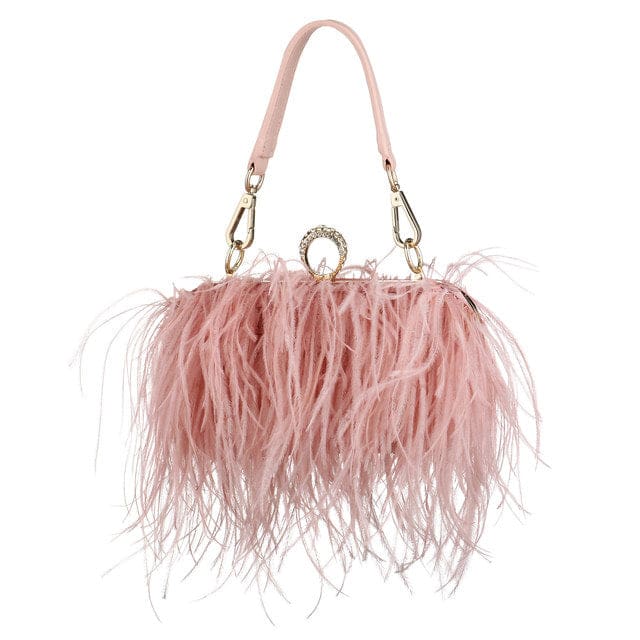 Luxury Ostrich Feather Evening Bags For Women Hot Pink HANDBAGS