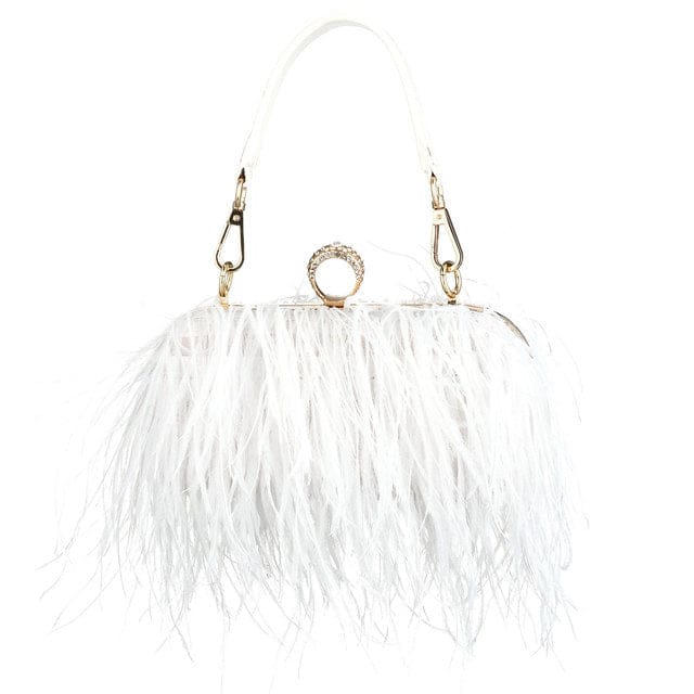 Luxury Ostrich Feather Evening Bags For Women White HANDBAGS