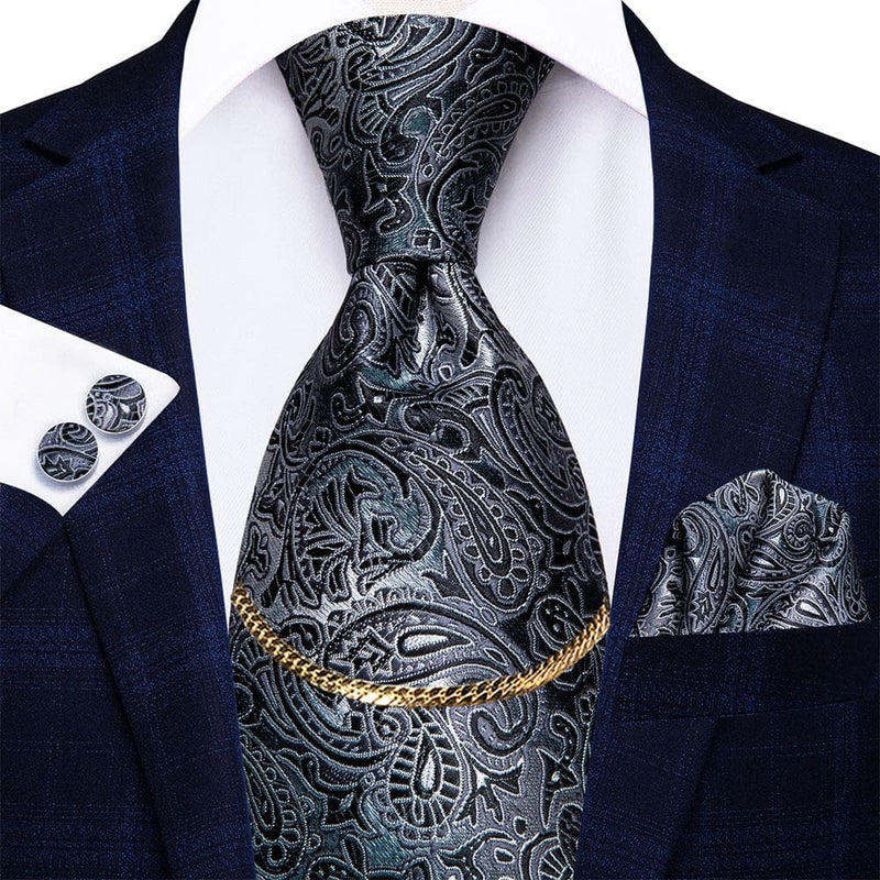 Luxury Plaid Silk Chain Hanky Cufflinks Men’s Tie N-0209 TIES & BOW