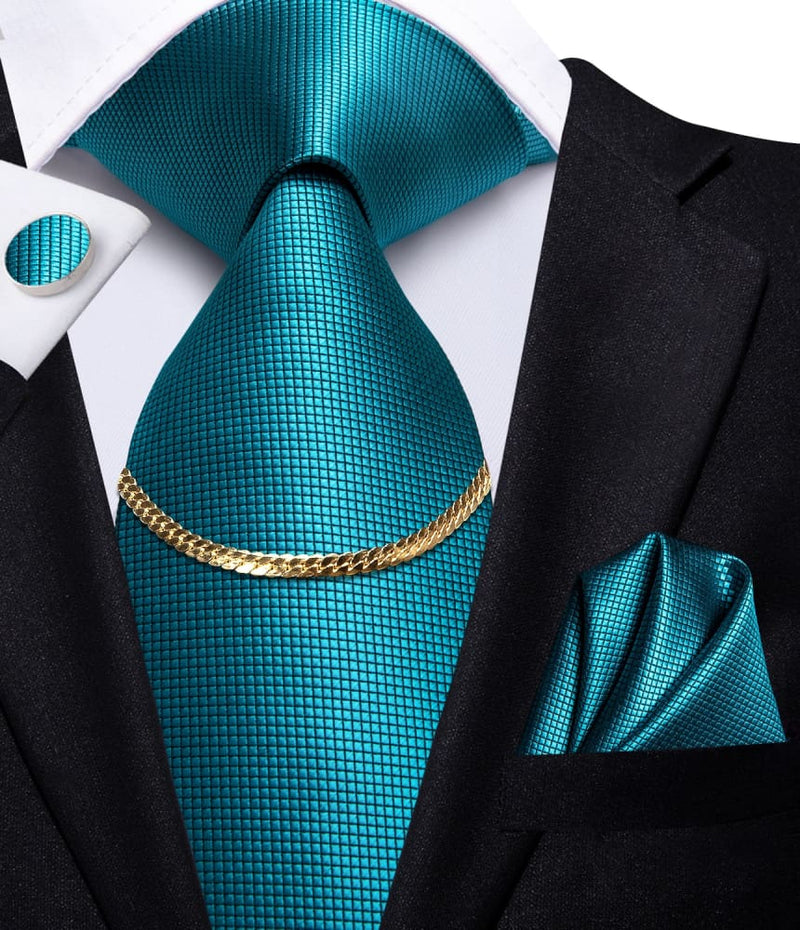 Luxury Plaid Silk Chain Hanky Cufflinks Men’s Tie N-0221 TIES & BOW