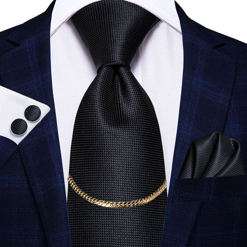 Luxury Plaid Silk Chain Hanky Cufflinks Men’s Tie N-0251 TIES & BOW
