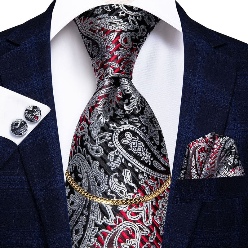 Luxury Plaid Silk Chain Hanky Cufflinks Men’s Tie N-0359 TIES & BOW