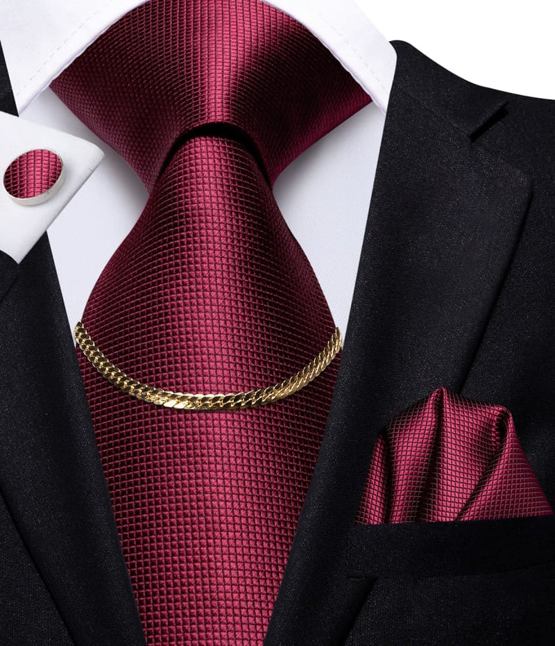 Luxury Plaid Silk Chain Hanky Cufflinks Men’s Tie N-0430 TIES & BOW