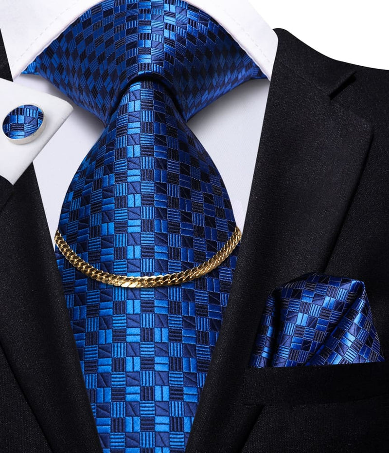 Luxury Plaid Silk Chain Hanky Cufflinks Men’s Tie N-0561 TIES & BOW