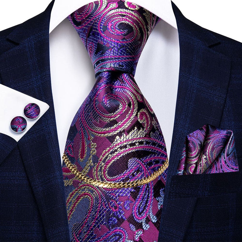 Luxury Plaid Silk Chain Hanky Cufflinks Men’s Tie N-0638 TIES & BOW