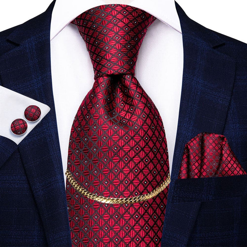 Luxury Plaid Silk Chain Hanky Cufflinks Men’s Tie N-0704 TIES & BOW