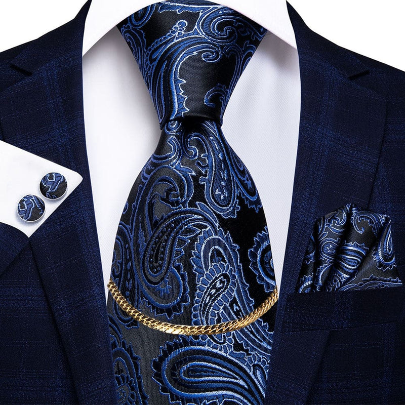 Luxury Plaid Silk Chain Hanky Cufflinks Men’s Tie N-0981 TIES & BOW
