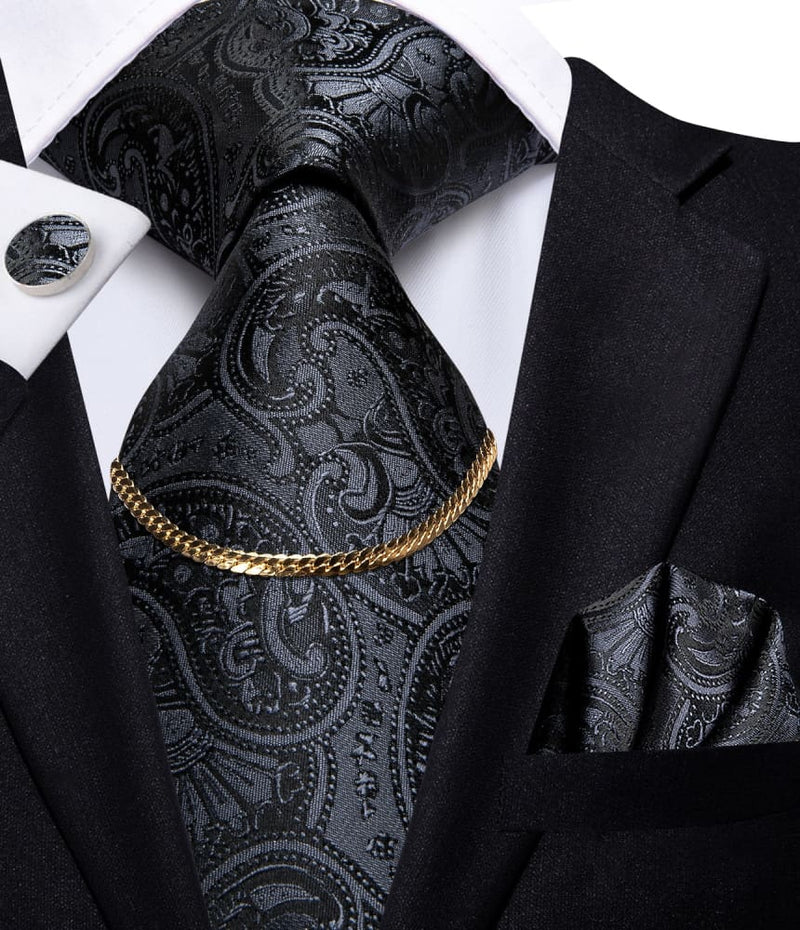Luxury Plaid Silk Chain Hanky Cufflinks Men’s Tie N-1494 TIES & BOW