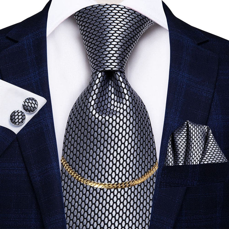 Luxury Plaid Silk Chain Hanky Cufflinks Men’s Tie N-1536 TIES & BOW