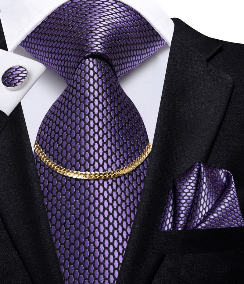 Luxury Plaid Silk Chain Hanky Cufflinks Men’s Tie N-1553 TIES & BOW
