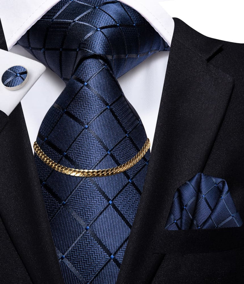 Luxury Plaid Silk Chain Hanky Cufflinks Men’s Tie N-1656 TIES & BOW