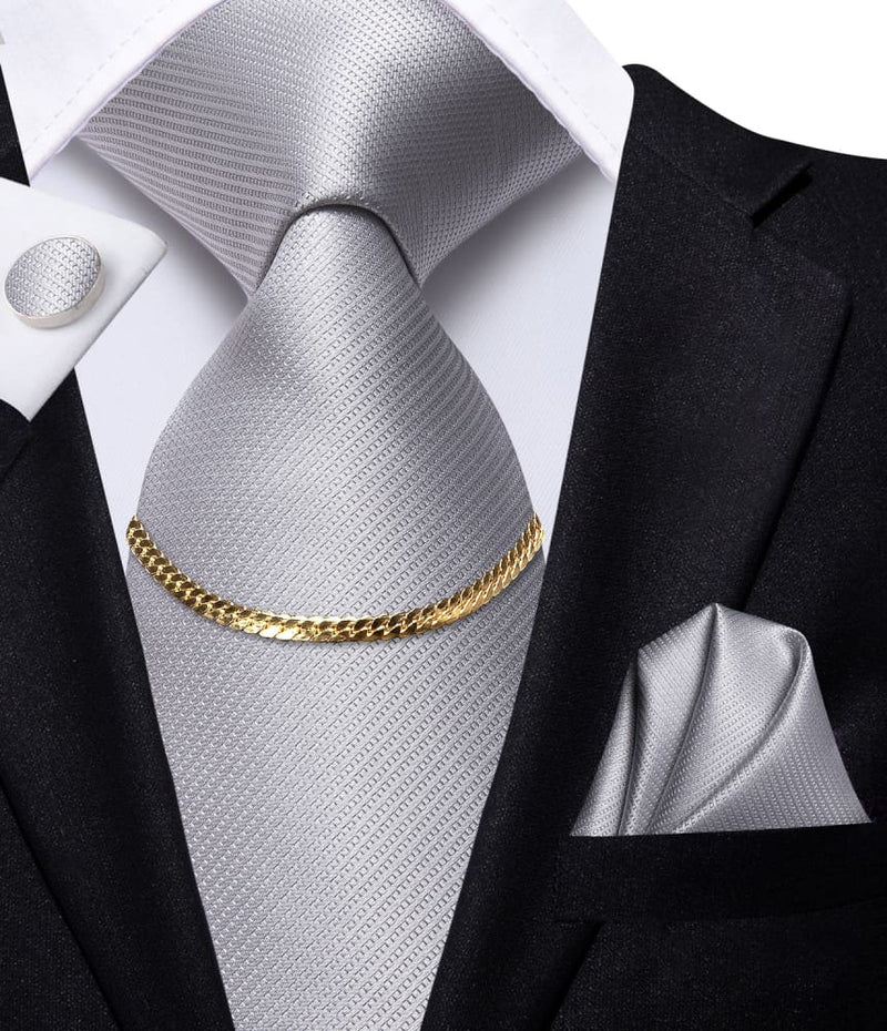 Luxury Plaid Silk Chain Hanky Cufflinks Men’s Tie N-3137 TIES & BOW